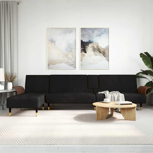 Slaapbank L-vormig 279x140x70 cm fluweel zwart is nu te koop bij PeponiXL, paradijselijk wonen!
