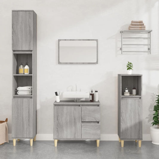 3-delige Badkamermeubelset bewerkt hout grijs sonoma eikenkleur is nu te koop bij PeponiXL, paradijselijk wonen!