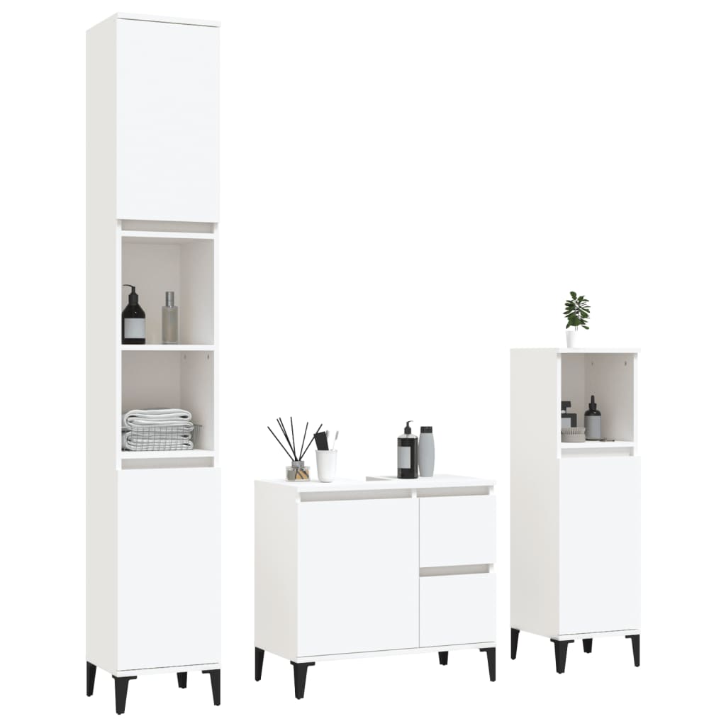 3-delige Badkamerkastenset bewerkt hout wit is nu te koop bij PeponiXL, paradijselijk wonen!