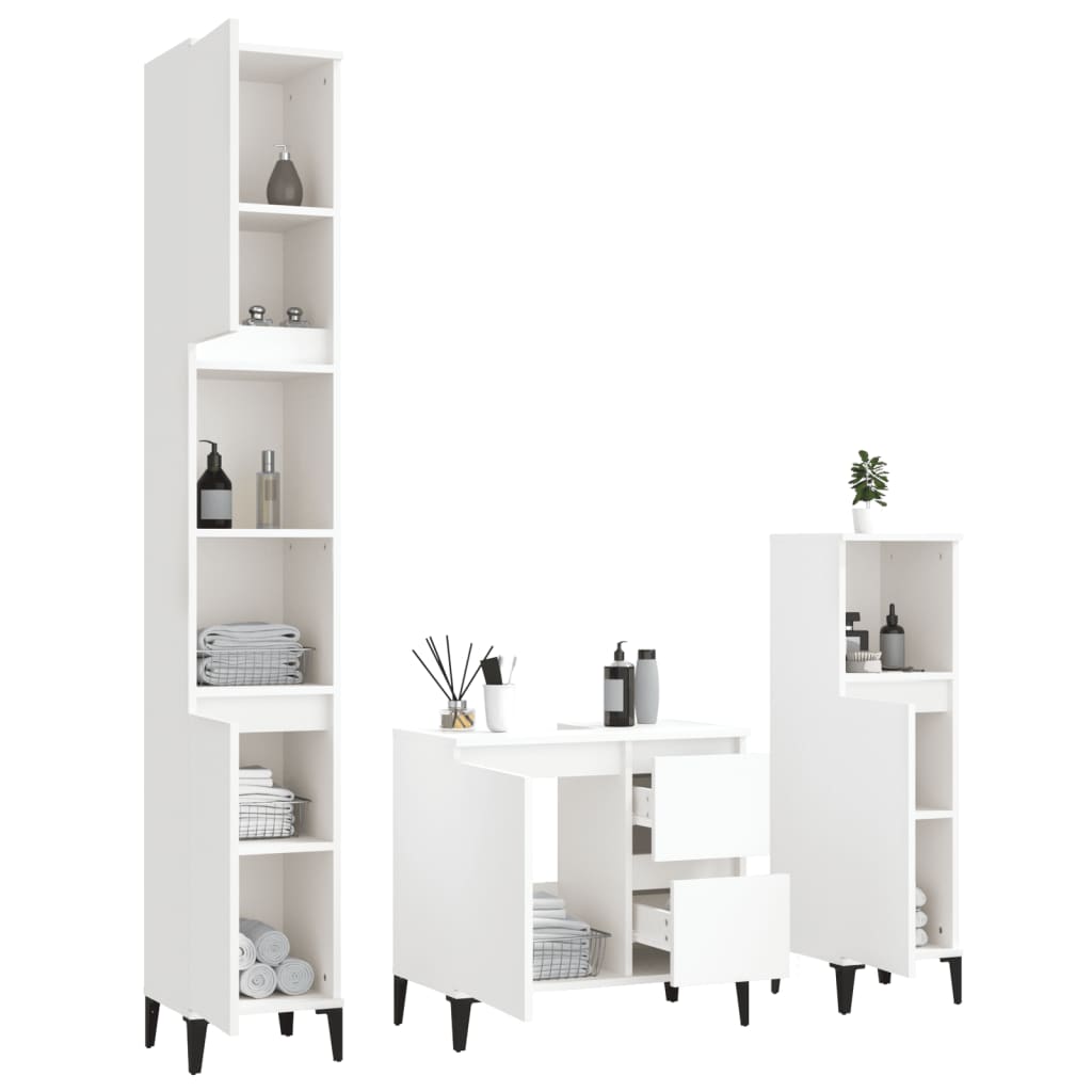 3-delige Badkamerkastenset bewerkt hout wit is nu te koop bij PeponiXL, paradijselijk wonen!