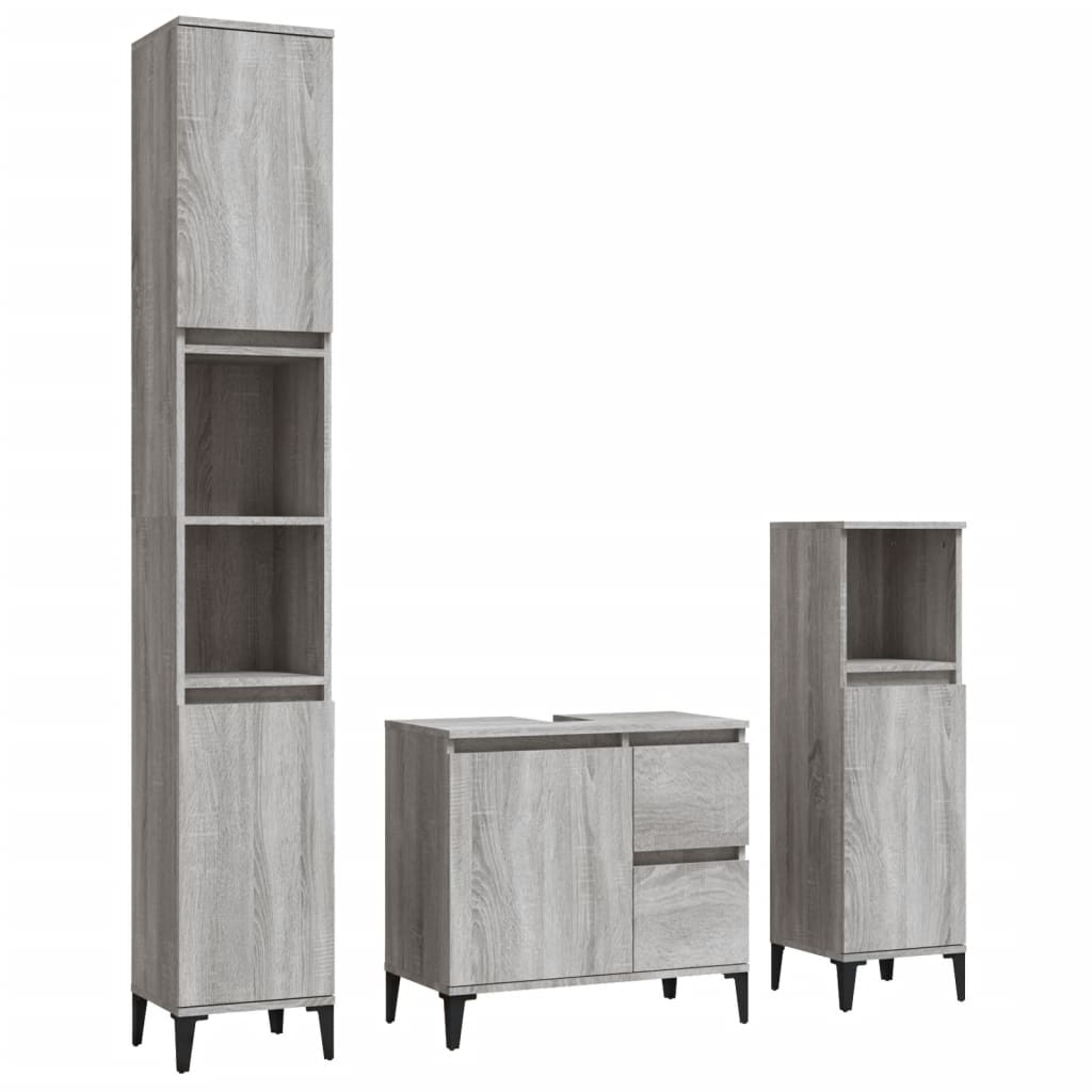 3-delige Badkamermeubelset bewerkt hout grijs sonoma eikenkleur is nu te koop bij PeponiXL, paradijselijk wonen!