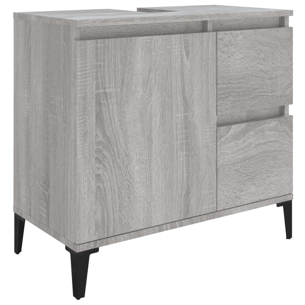 3-delige Badkamermeubelset bewerkt hout grijs sonoma eikenkleur is nu te koop bij PeponiXL, paradijselijk wonen!