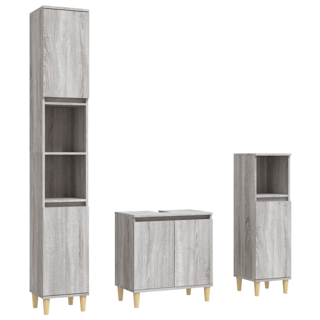 3-delige Badkamermeubelset bewerkt hout grijs sonoma eikenkleur is nu te koop bij PeponiXL, paradijselijk wonen!