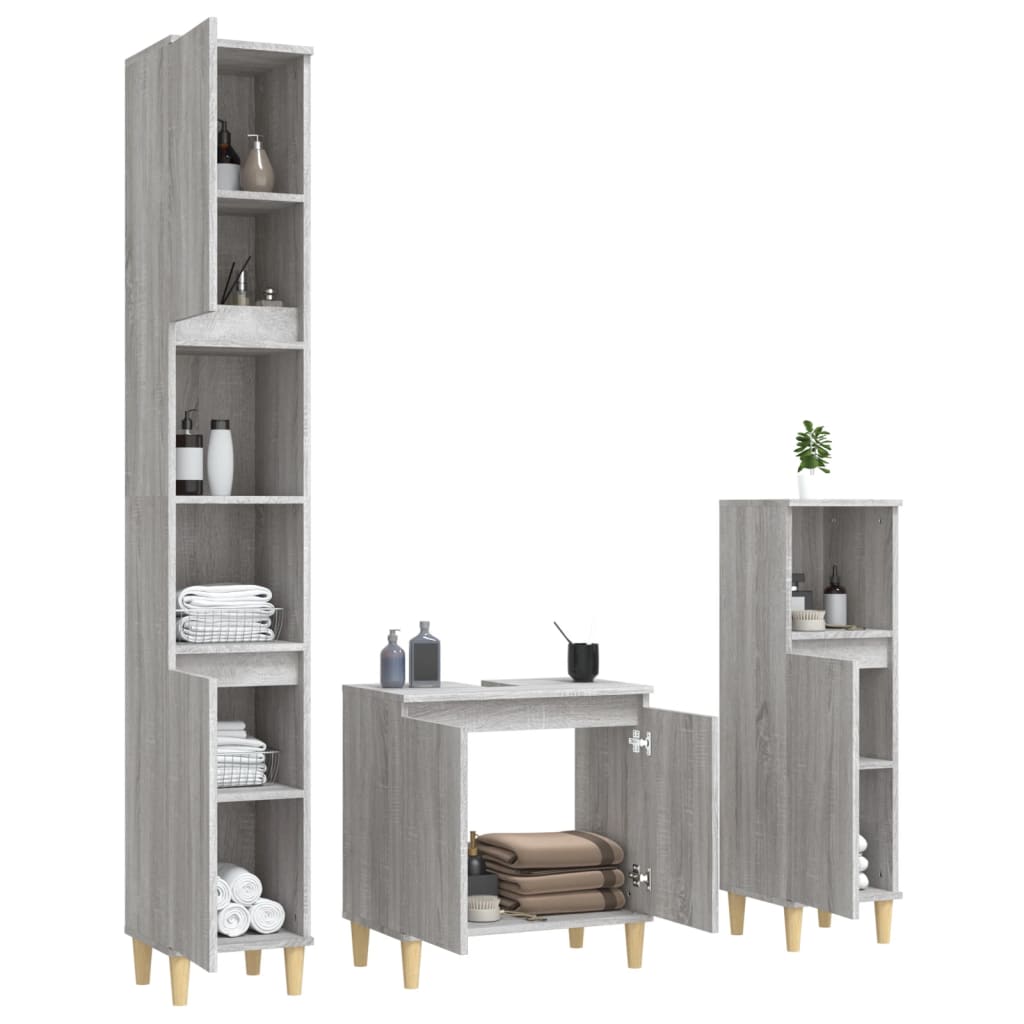 3-delige Badkamermeubelset bewerkt hout grijs sonoma eikenkleur is nu te koop bij PeponiXL, paradijselijk wonen!