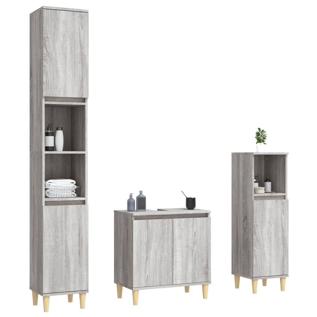 3-delige Badkamermeubelset bewerkt hout grijs sonoma eikenkleur is nu te koop bij PeponiXL, paradijselijk wonen!