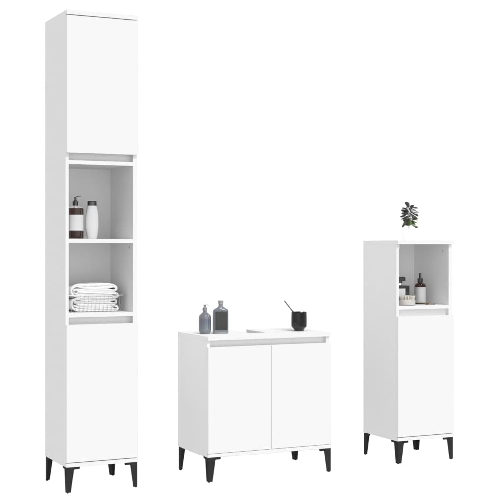 3-delige Badkamermeubelset bewerkt hout wit is nu te koop bij PeponiXL, paradijselijk wonen!