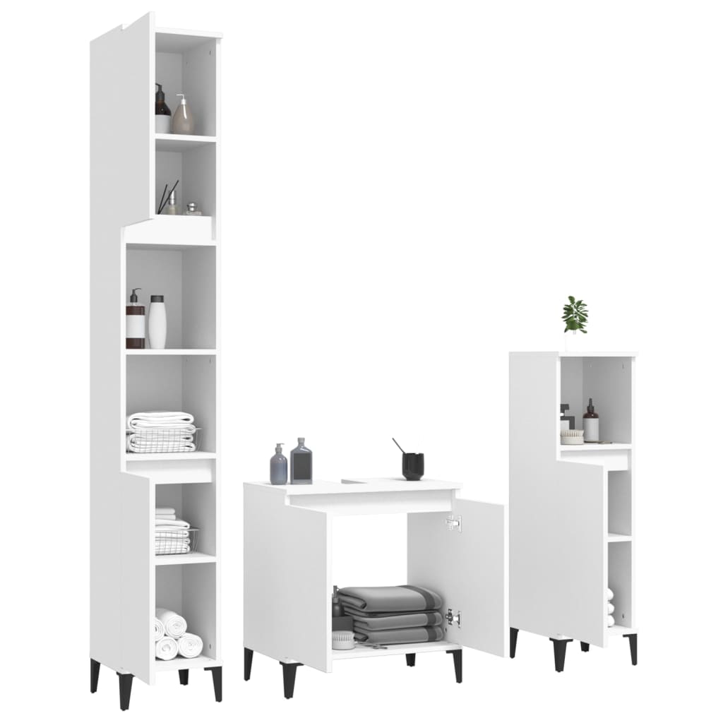 3-delige Badkamermeubelset bewerkt hout wit is nu te koop bij PeponiXL, paradijselijk wonen!