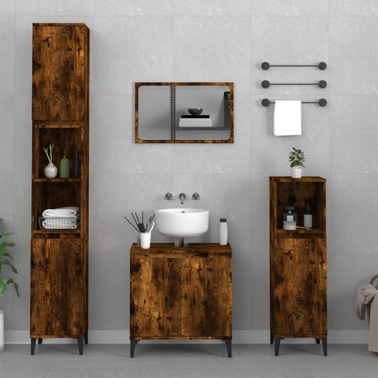 3-delige Badkamermeubelset bewerkt hout gerookt eikenkleurig is nu te koop bij PeponiXL, paradijselijk wonen!