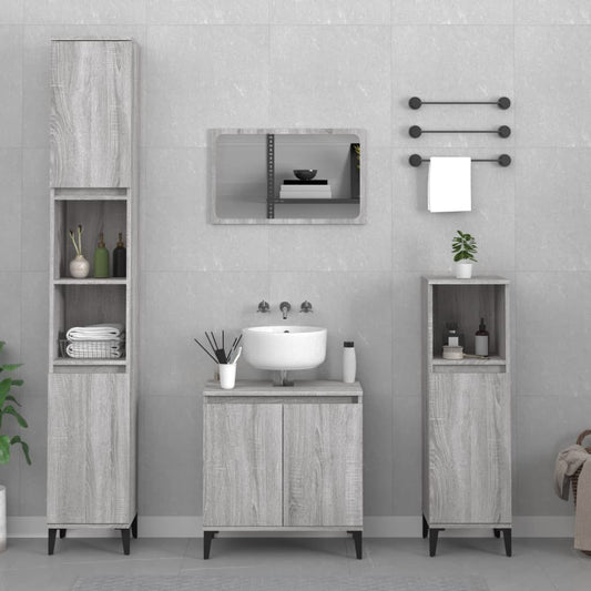 3-delige Badkamermeubelset bewerkt hout grijs sonoma eikenkleur is nu te koop bij PeponiXL, paradijselijk wonen!