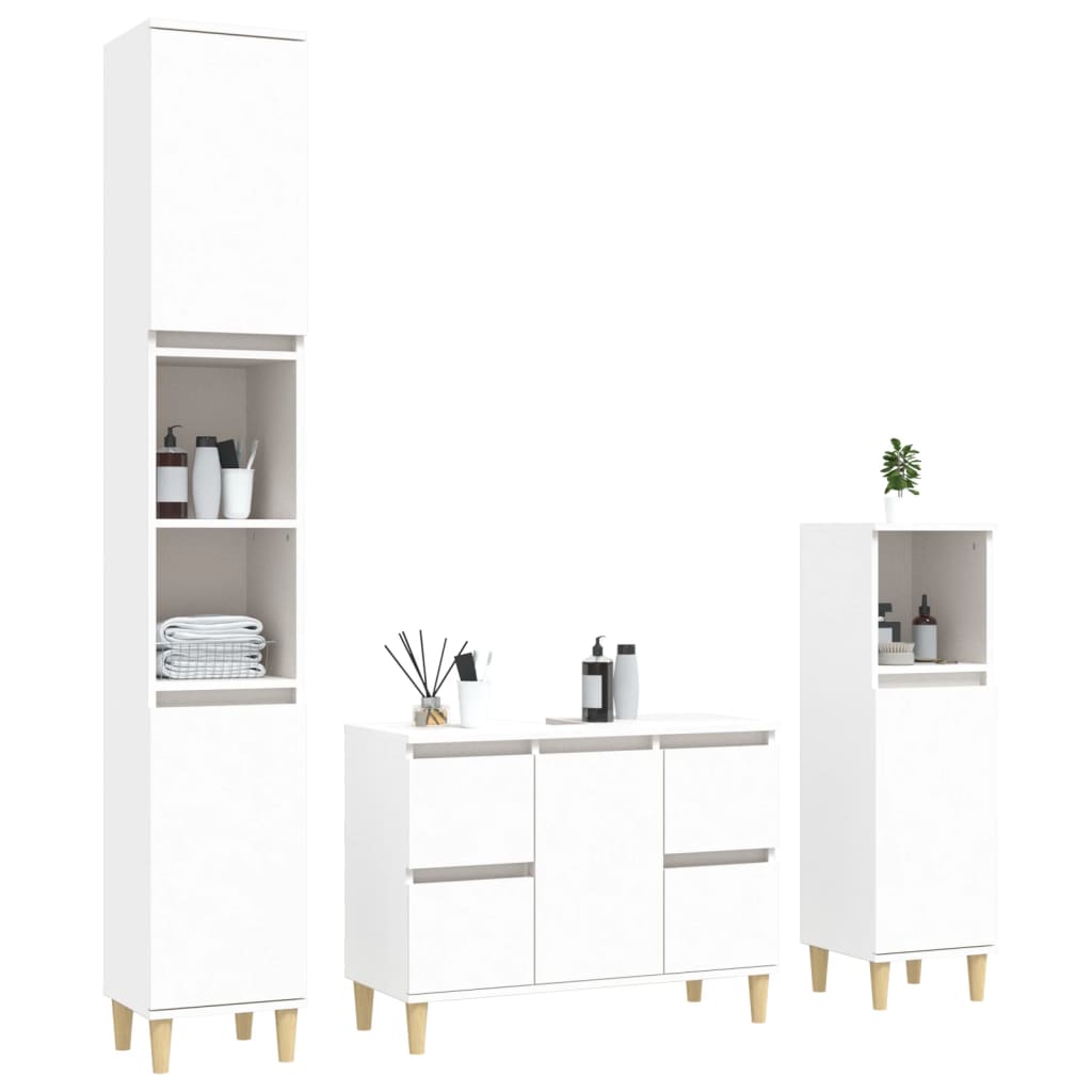 3-delige Badkamermeubelset bewerkt hout wit is nu te koop bij PeponiXL, paradijselijk wonen!