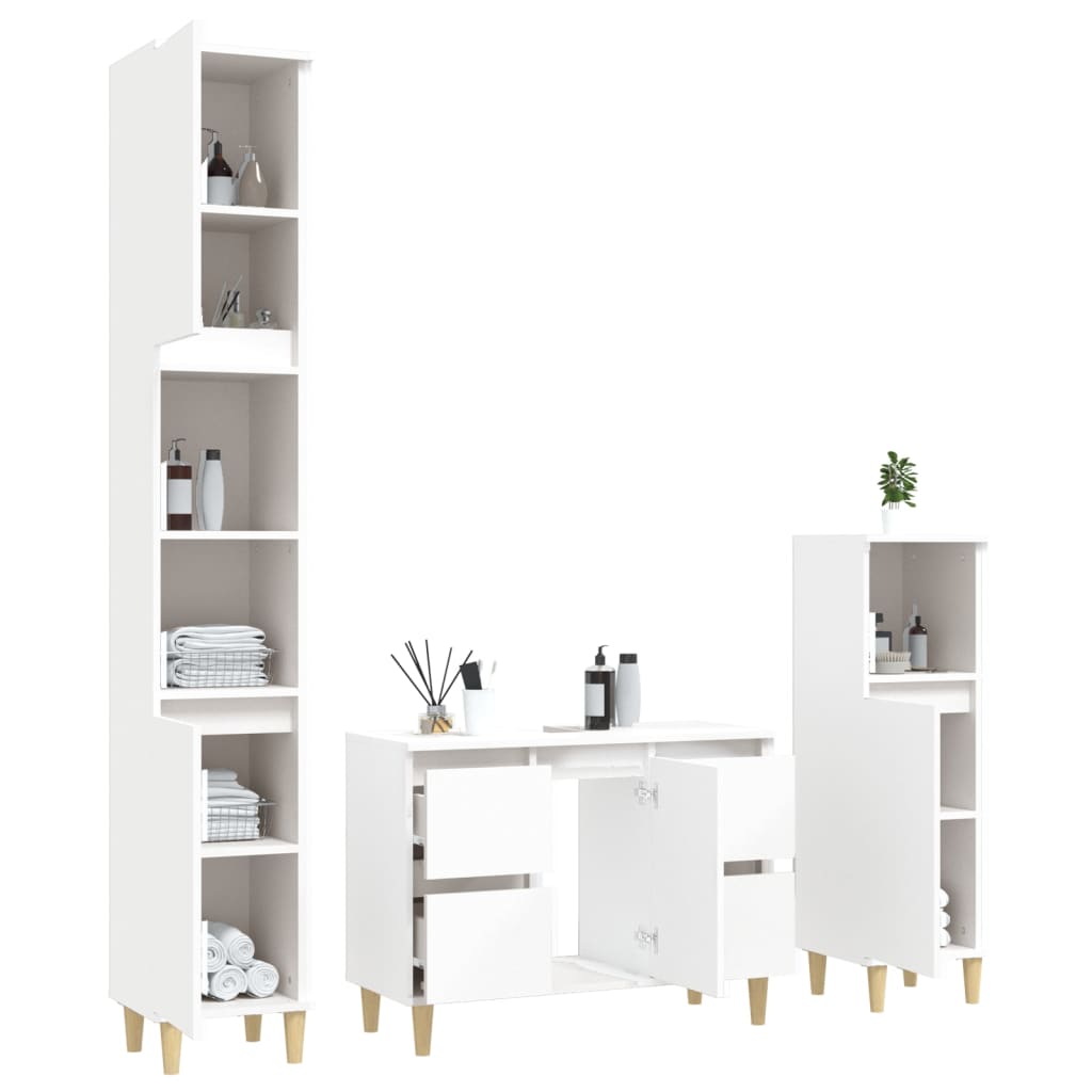 3-delige Badkamermeubelset bewerkt hout wit is nu te koop bij PeponiXL, paradijselijk wonen!