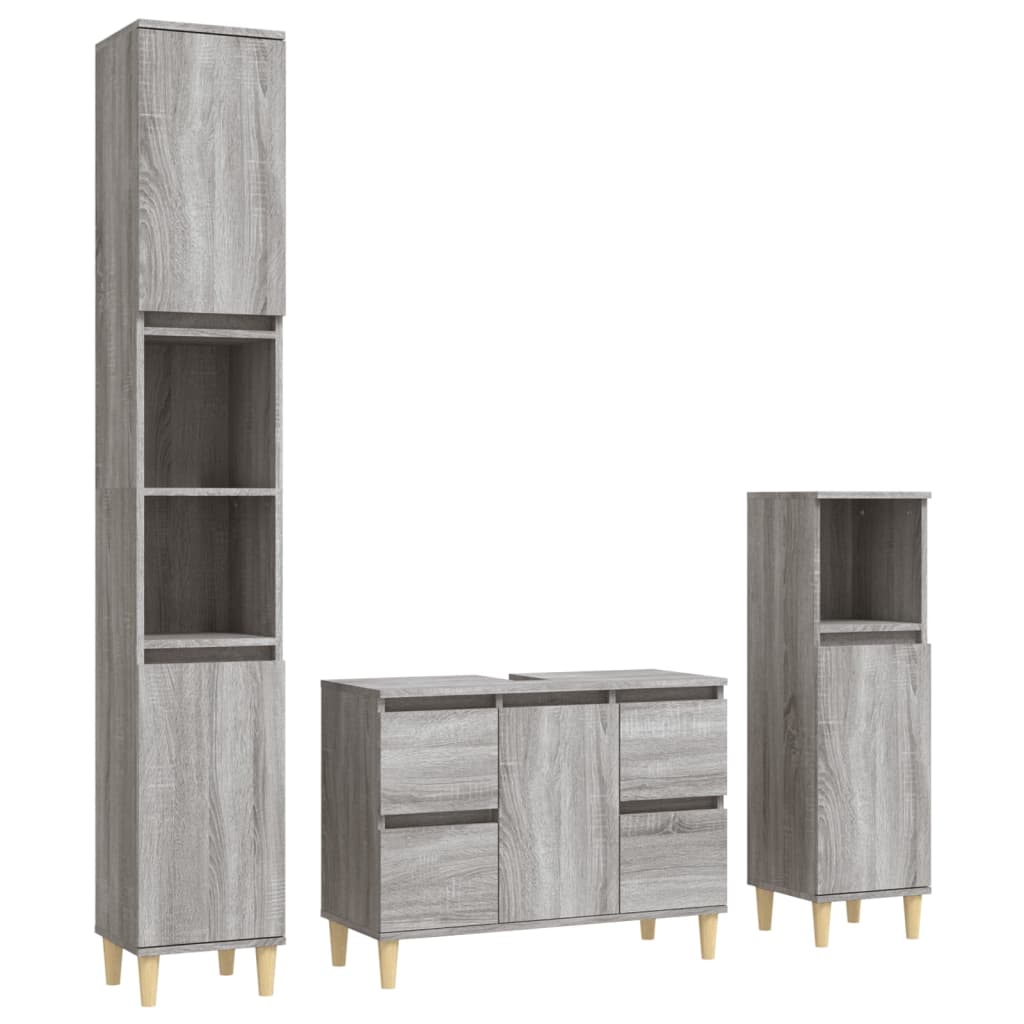 3-delige Badkamermeubelset bewerkt hout grijs sonoma eikenkleur is nu te koop bij PeponiXL, paradijselijk wonen!