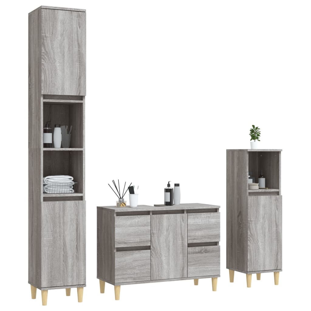 3-delige Badkamermeubelset bewerkt hout grijs sonoma eikenkleur is nu te koop bij PeponiXL, paradijselijk wonen!