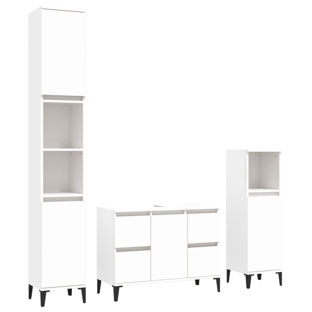 3-delige Badkamermeubelset bewerkt hout wit is nu te koop bij PeponiXL, paradijselijk wonen!