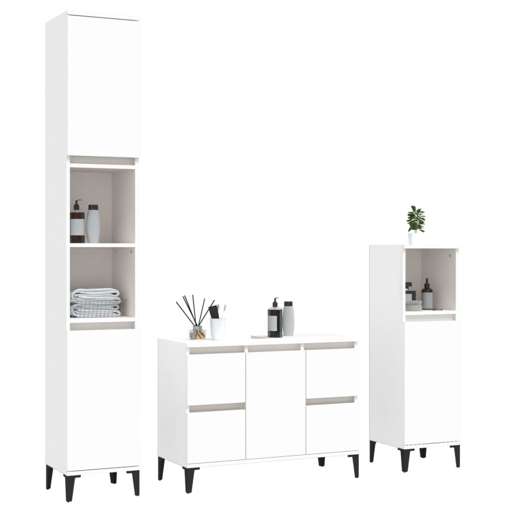 3-delige Badkamermeubelset bewerkt hout wit is nu te koop bij PeponiXL, paradijselijk wonen!