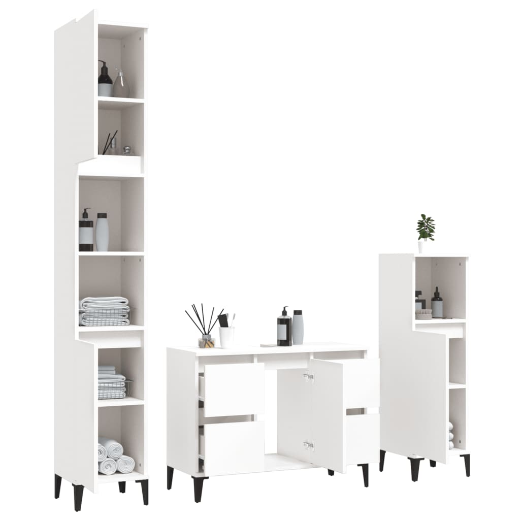 3-delige Badkamermeubelset bewerkt hout wit is nu te koop bij PeponiXL, paradijselijk wonen!