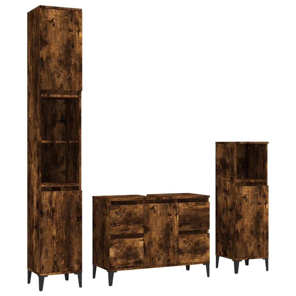 3-delige Badkamermeubelset bewerkt hout gerookt eikenkleurig is nu te koop bij PeponiXL, paradijselijk wonen!