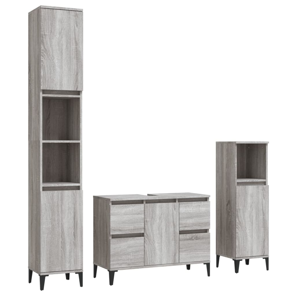 3-delige Badkamermeubelset bewerkt hout grijs sonoma eikenkleur is nu te koop bij PeponiXL, paradijselijk wonen!