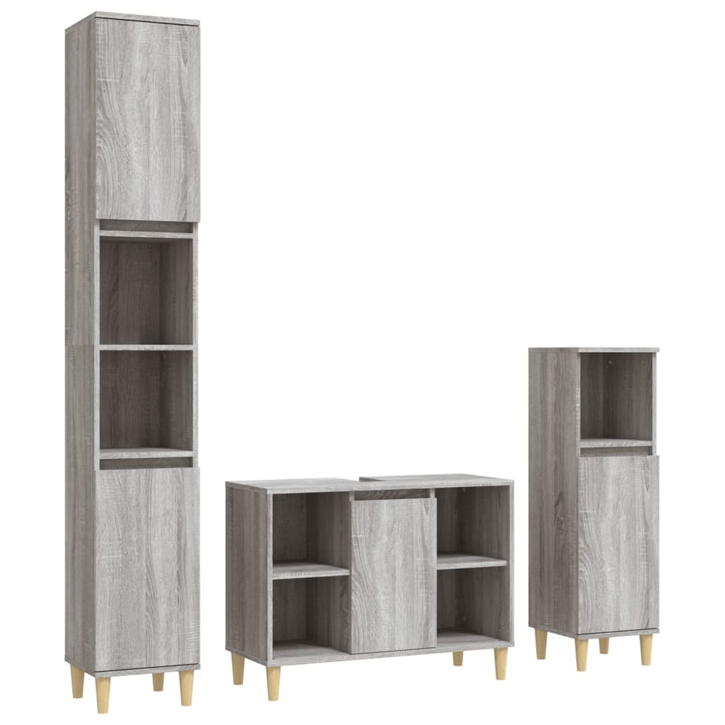 3-delige Badkamermeubelset bewerkt hout grijs sonoma eikenkleur is nu te koop bij PeponiXL, paradijselijk wonen!