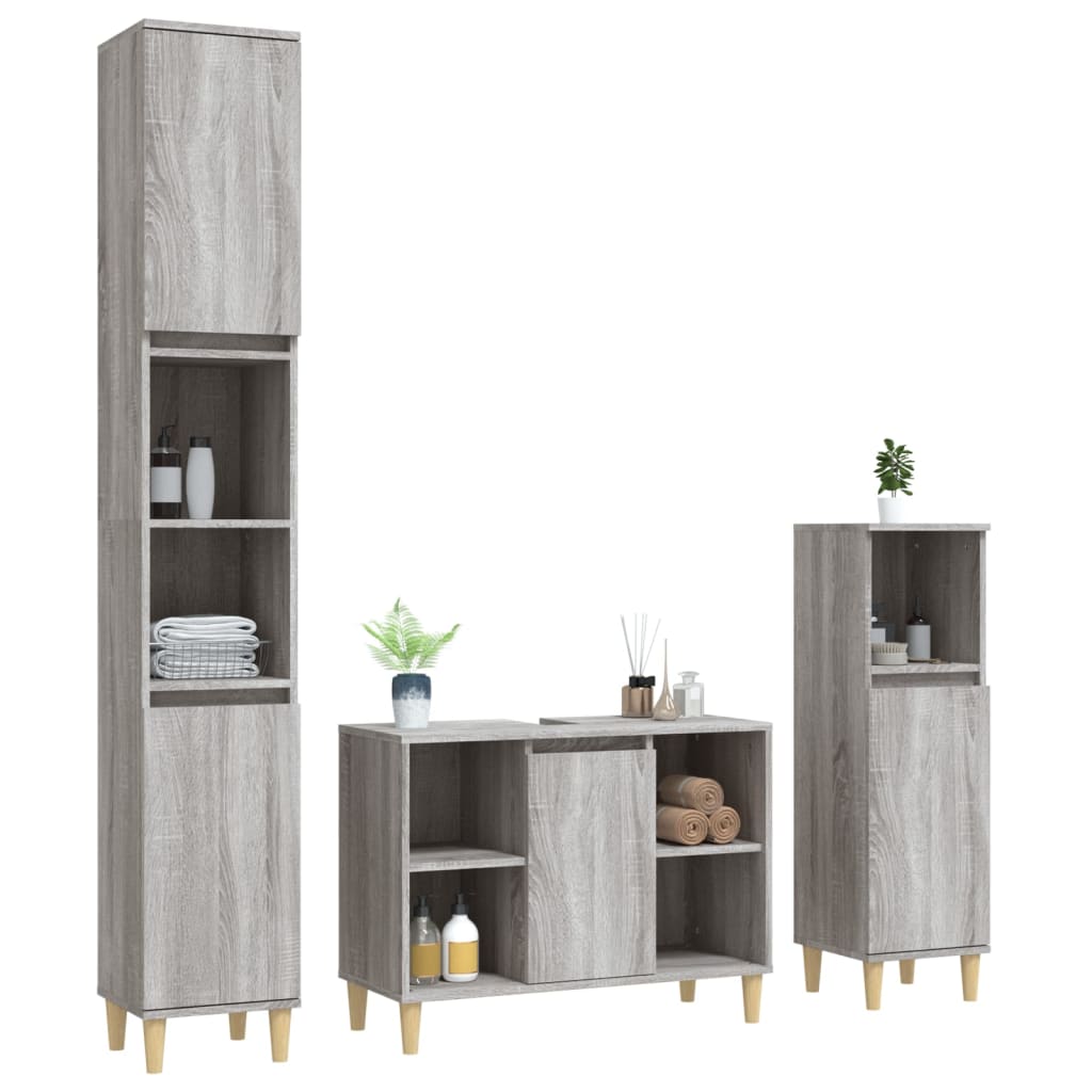 3-delige Badkamermeubelset bewerkt hout grijs sonoma eikenkleur is nu te koop bij PeponiXL, paradijselijk wonen!