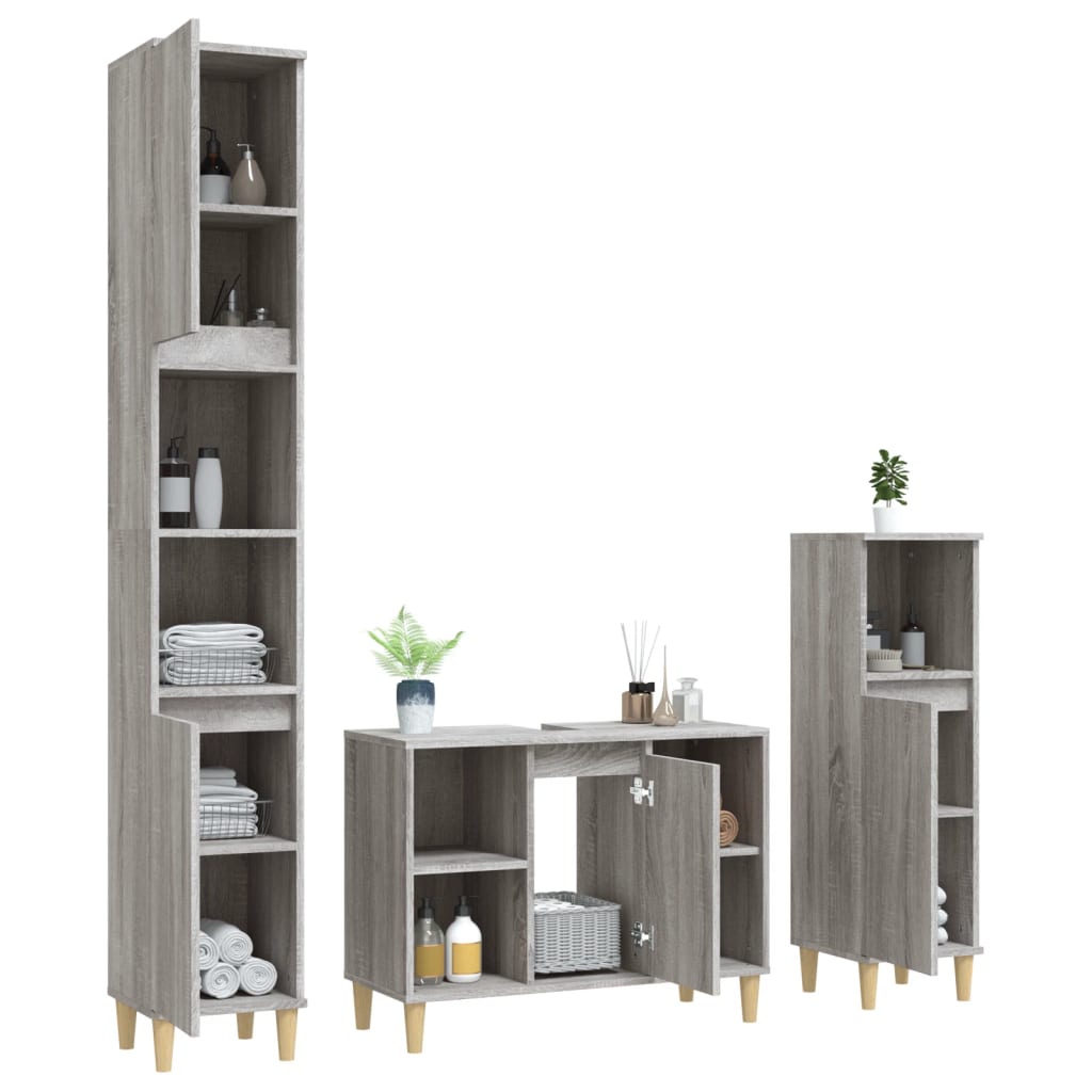 3-delige Badkamermeubelset bewerkt hout grijs sonoma eikenkleur is nu te koop bij PeponiXL, paradijselijk wonen!