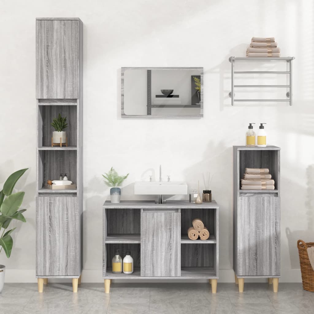 3-delige Badkamermeubelset bewerkt hout grijs sonoma eikenkleur is nu te koop bij PeponiXL, paradijselijk wonen!