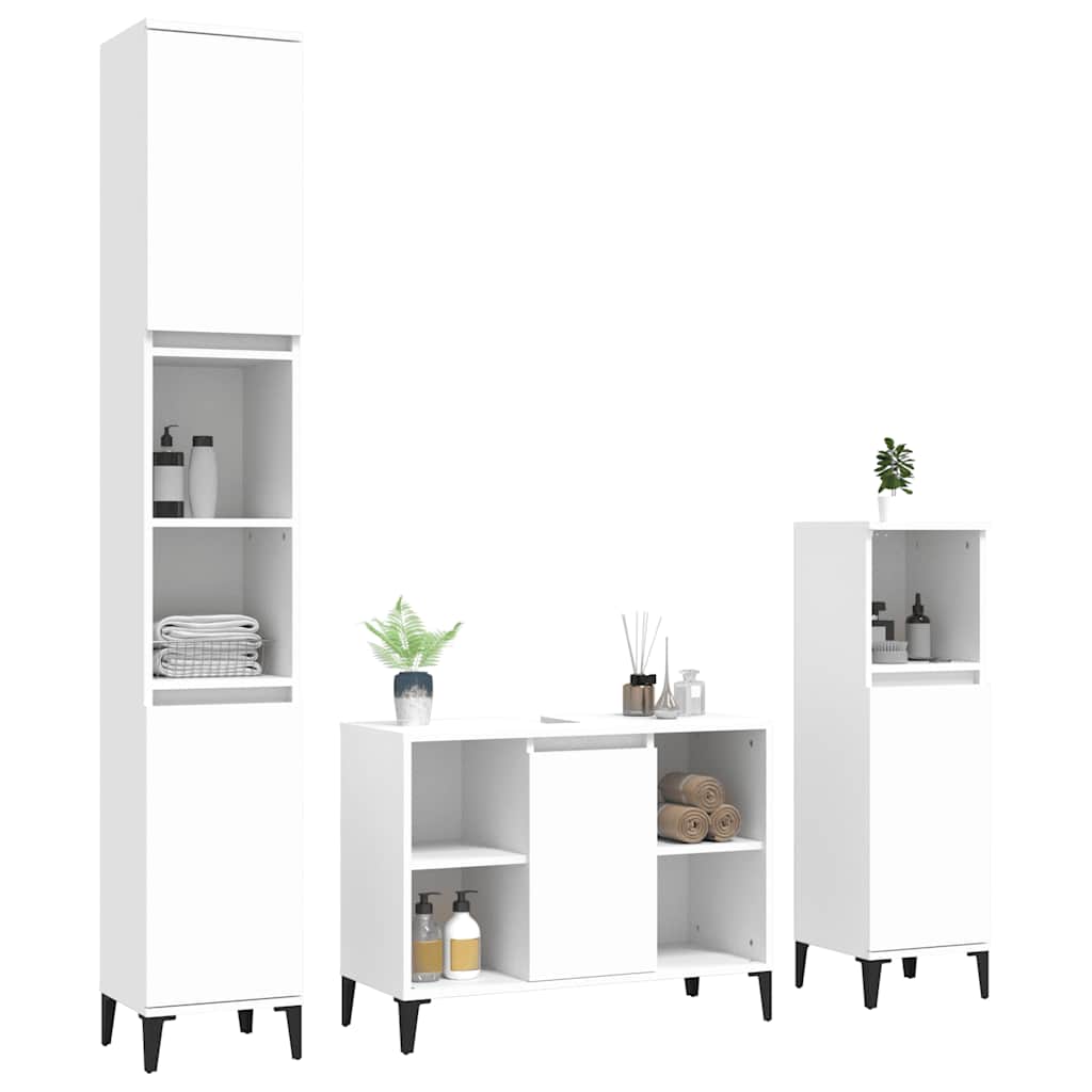 3-delige Badkamermeubelset bewerkt hout wit is nu te koop bij PeponiXL, paradijselijk wonen!