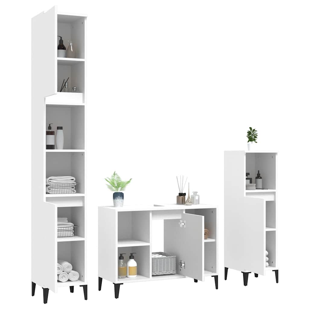 3-delige Badkamermeubelset bewerkt hout wit is nu te koop bij PeponiXL, paradijselijk wonen!