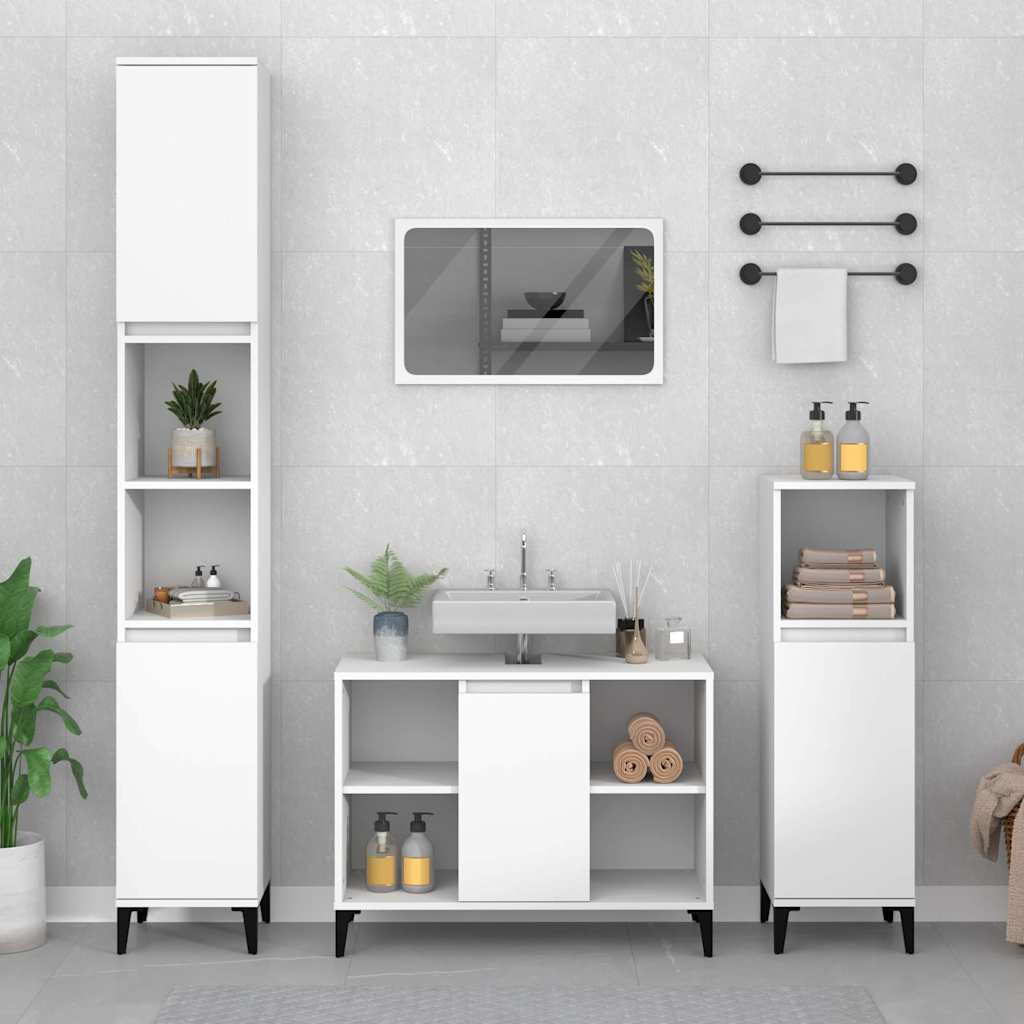 3-delige Badkamermeubelset bewerkt hout wit is nu te koop bij PeponiXL, paradijselijk wonen!