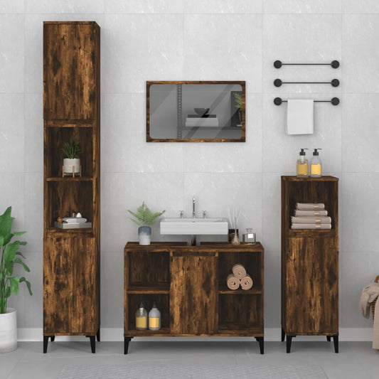 3-delige Badkamermeubelset bewerkt hout gerookt eikenkleurig is nu te koop bij PeponiXL, paradijselijk wonen!