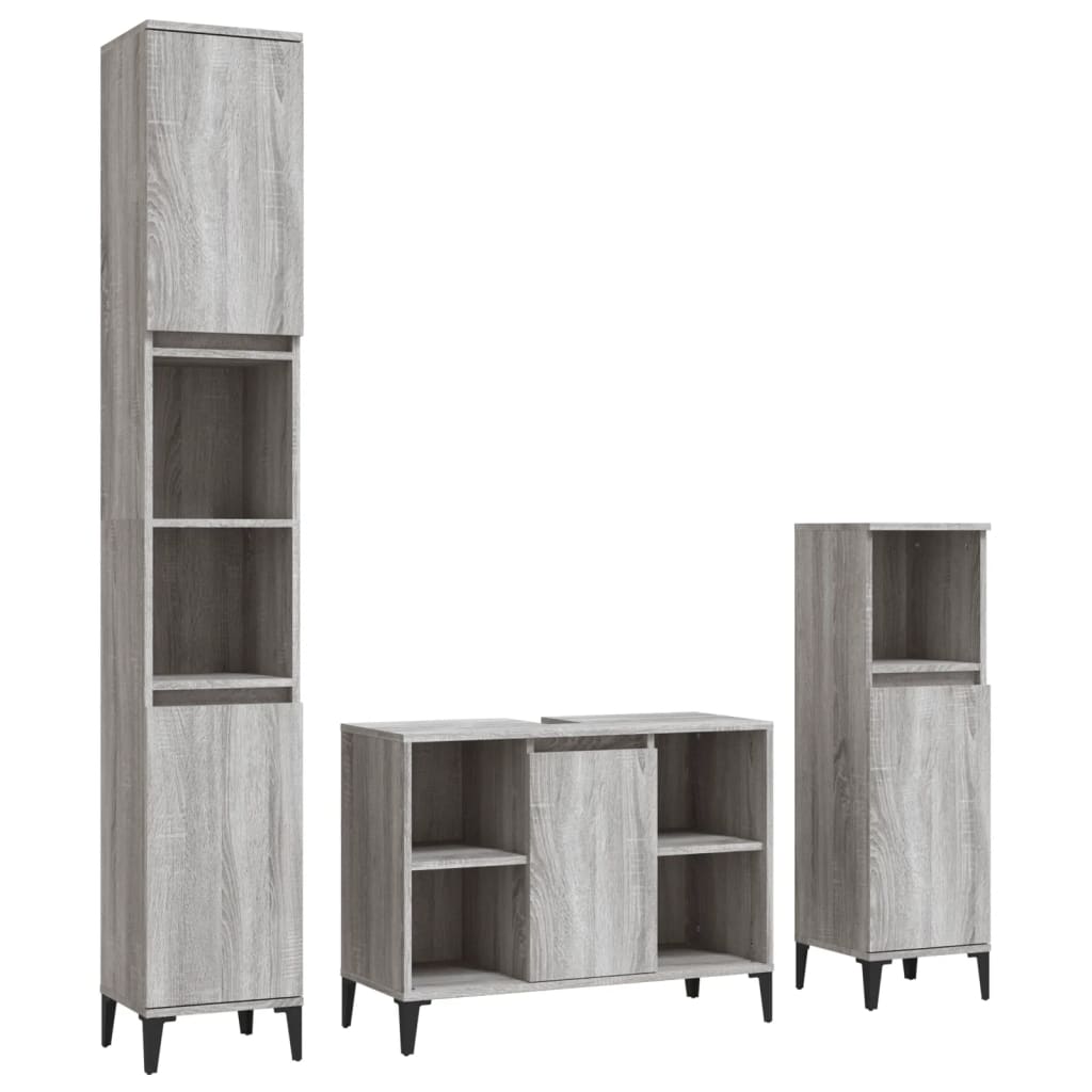 3-delige Badkamermeubelset bewerkt hout grijs sonoma eikenkleur is nu te koop bij PeponiXL, paradijselijk wonen!