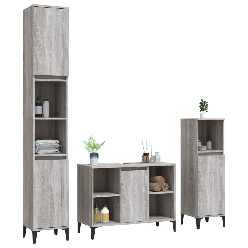 3-delige Badkamermeubelset bewerkt hout grijs sonoma eikenkleur is nu te koop bij PeponiXL, paradijselijk wonen!