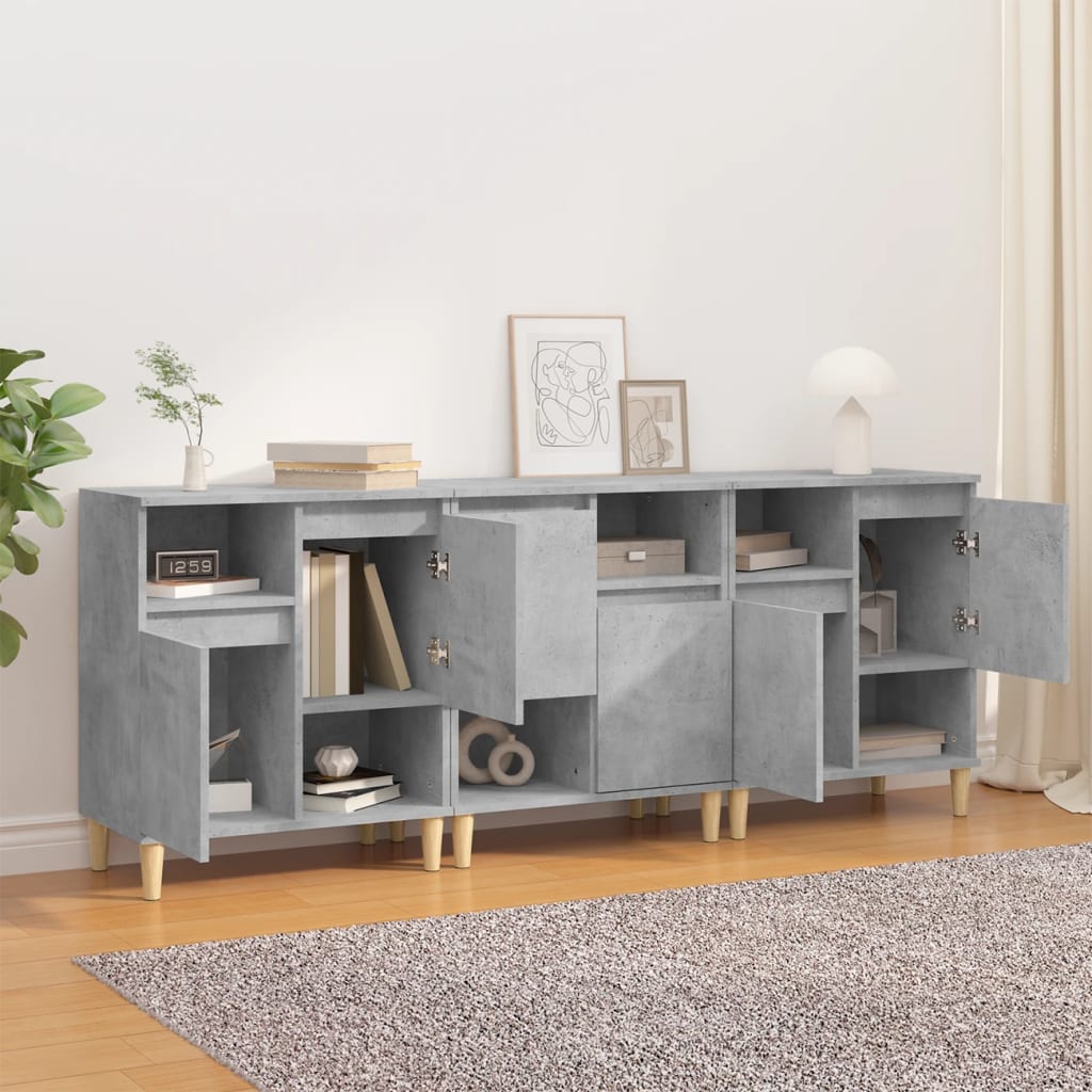 Dressoirs 3 st 60x35x70 cm bewerkt hout betongrijs is nu te koop bij PeponiXL, paradijselijk wonen!