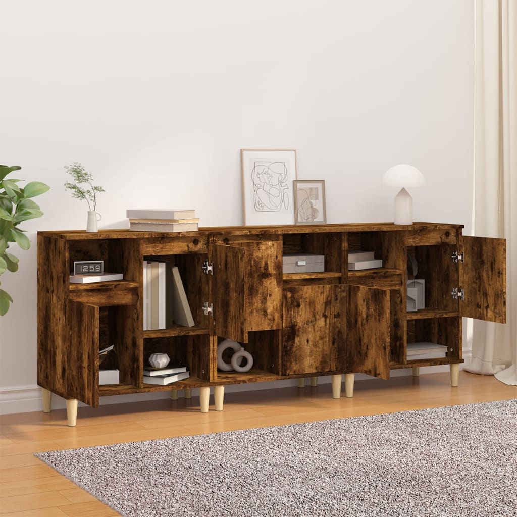Dressoirs 3 st 60x35x70 cm bewerkt hout gerookt eikenkleurig is nu te koop bij PeponiXL, paradijselijk wonen!