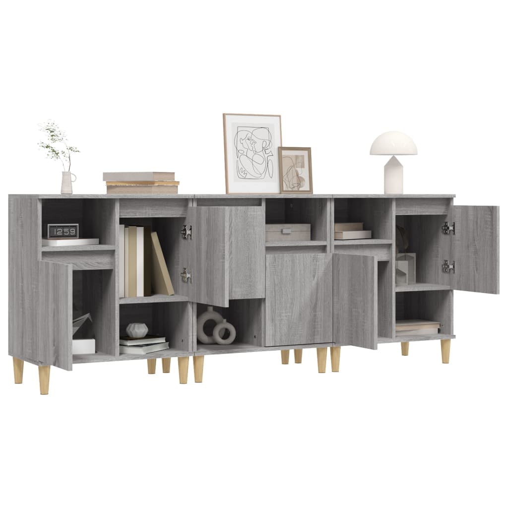 Dressoirs 3 st 60x35x70 cm bewerkt hout grijs sonoma eikenkleur is nu te koop bij PeponiXL, paradijselijk wonen!