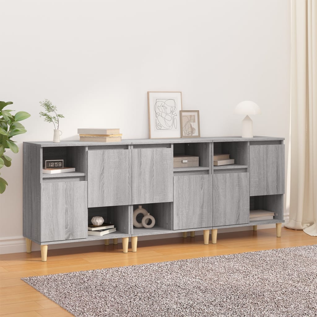 Dressoirs 3 st 60x35x70 cm bewerkt hout grijs sonoma eikenkleur is nu te koop bij PeponiXL, paradijselijk wonen!