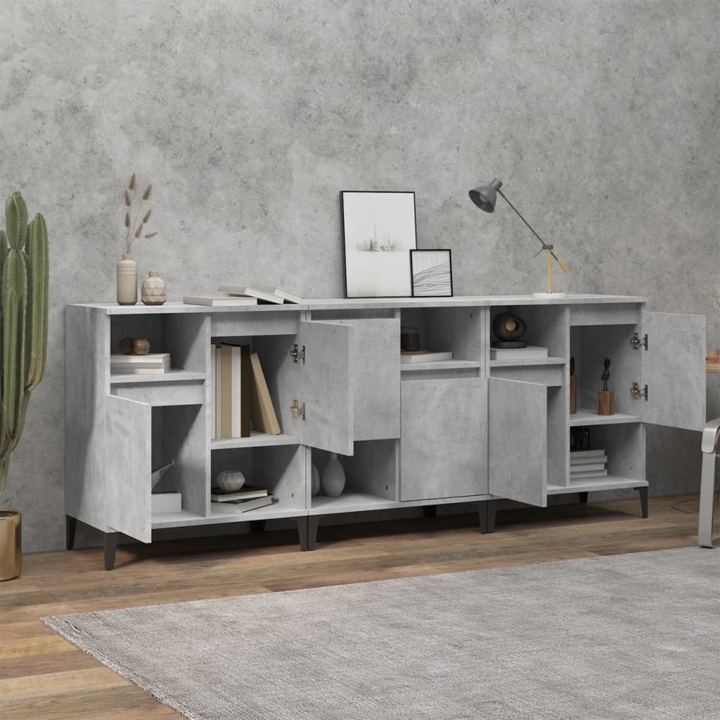 Dressoirs 3 st 60x35x70 cm bewerkt hout betongrijs is nu te koop bij PeponiXL, paradijselijk wonen!