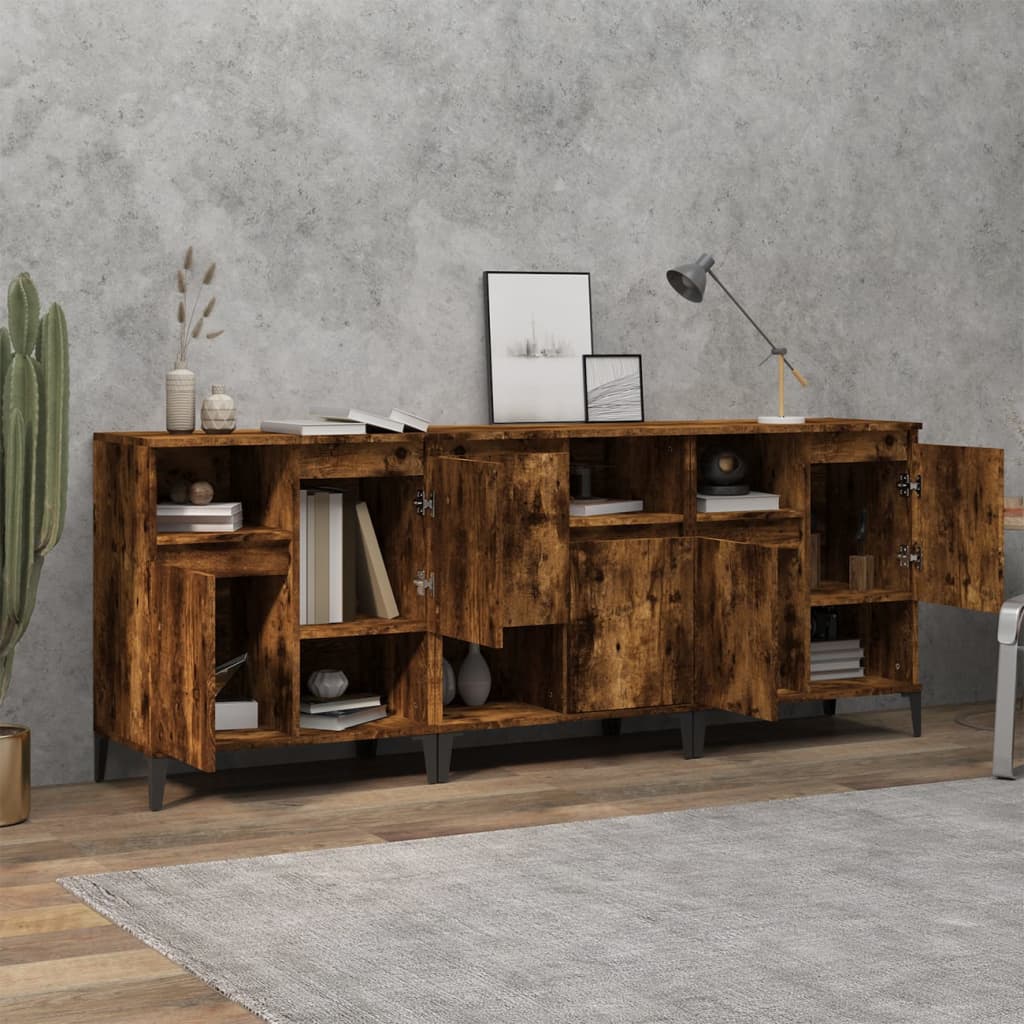 Dressoirs 3 st 60x35x70 cm bewerkt hout gerookt eikenkleurig is nu te koop bij PeponiXL, paradijselijk wonen!