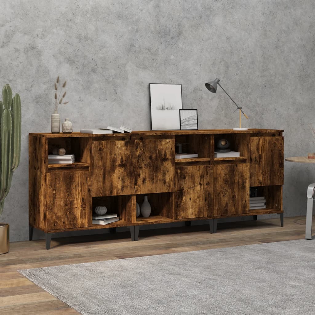 Dressoirs 3 st 60x35x70 cm bewerkt hout gerookt eikenkleurig is nu te koop bij PeponiXL, paradijselijk wonen!