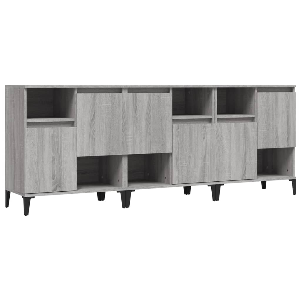 Dressoirs 3 st 60x35x70 cm bewerkt hout grijs sonoma eikenkleur is nu te koop bij PeponiXL, paradijselijk wonen!