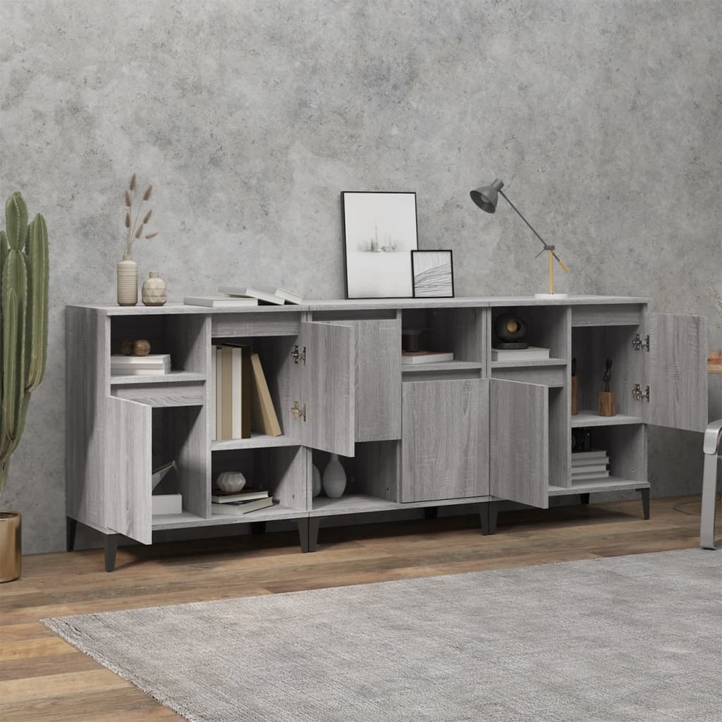 Dressoirs 3 st 60x35x70 cm bewerkt hout grijs sonoma eikenkleur is nu te koop bij PeponiXL, paradijselijk wonen!