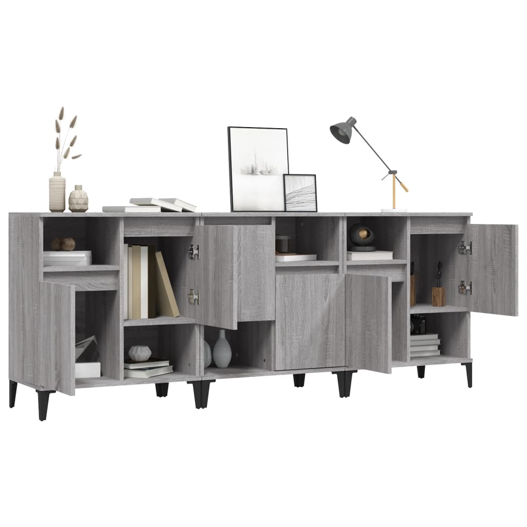 Dressoirs 3 st 60x35x70 cm bewerkt hout grijs sonoma eikenkleur is nu te koop bij PeponiXL, paradijselijk wonen!