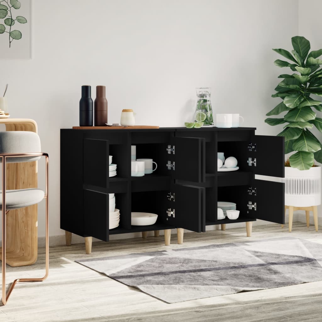 Dressoirs 2 st 60x35x70 cm bewerkt hout zwart is nu te koop bij PeponiXL, paradijselijk wonen!