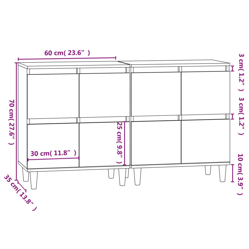 Dressoirs 2 st 60x35x70 cm bewerkt hout zwart is nu te koop bij PeponiXL, paradijselijk wonen!