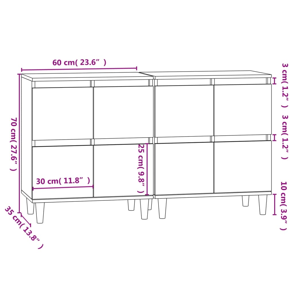 Dressoirs 2 st 60x35x70 cm bewerkt hout gerookt eikenkleurig is nu te koop bij PeponiXL, paradijselijk wonen!