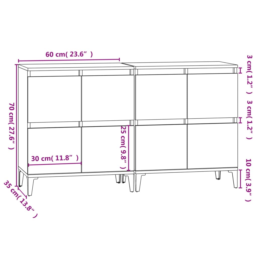 Dressoirs 2 st 60x35x70 cm bewerkt hout wit is nu te koop bij PeponiXL, paradijselijk wonen!