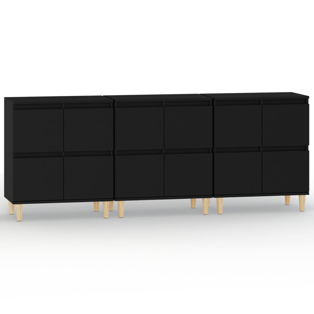 Dressoirs 3 st 60x35x70 cm bewerkt hout zwart is nu te koop bij PeponiXL, paradijselijk wonen!