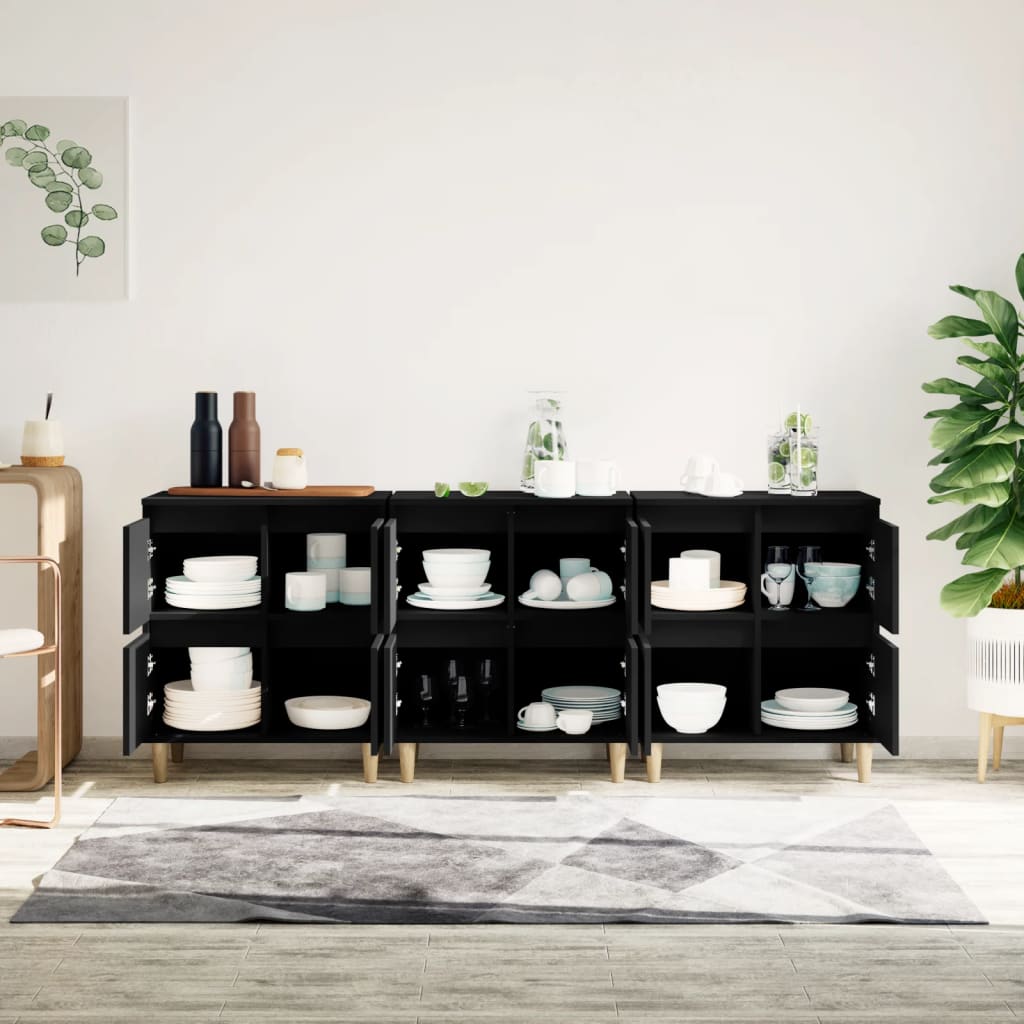 Dressoirs 3 st 60x35x70 cm bewerkt hout zwart is nu te koop bij PeponiXL, paradijselijk wonen!