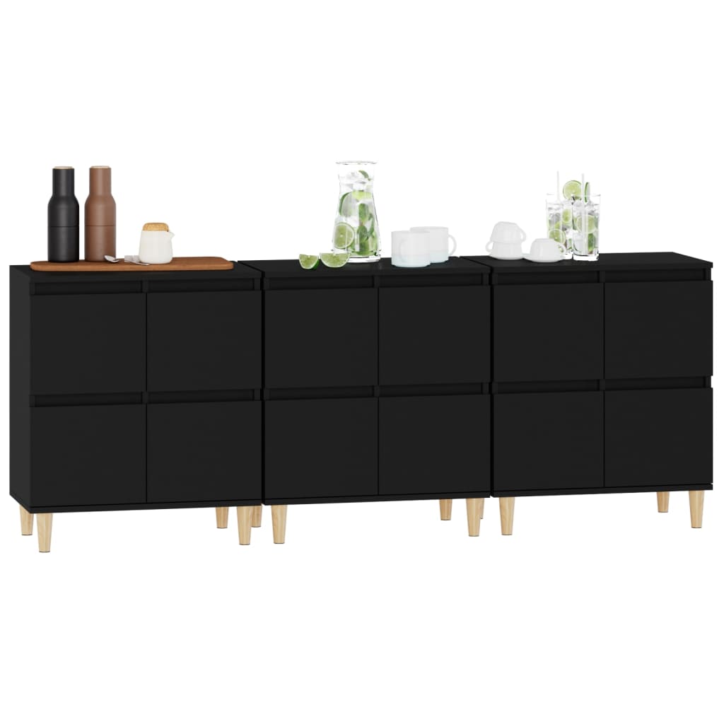 Dressoirs 3 st 60x35x70 cm bewerkt hout zwart is nu te koop bij PeponiXL, paradijselijk wonen!
