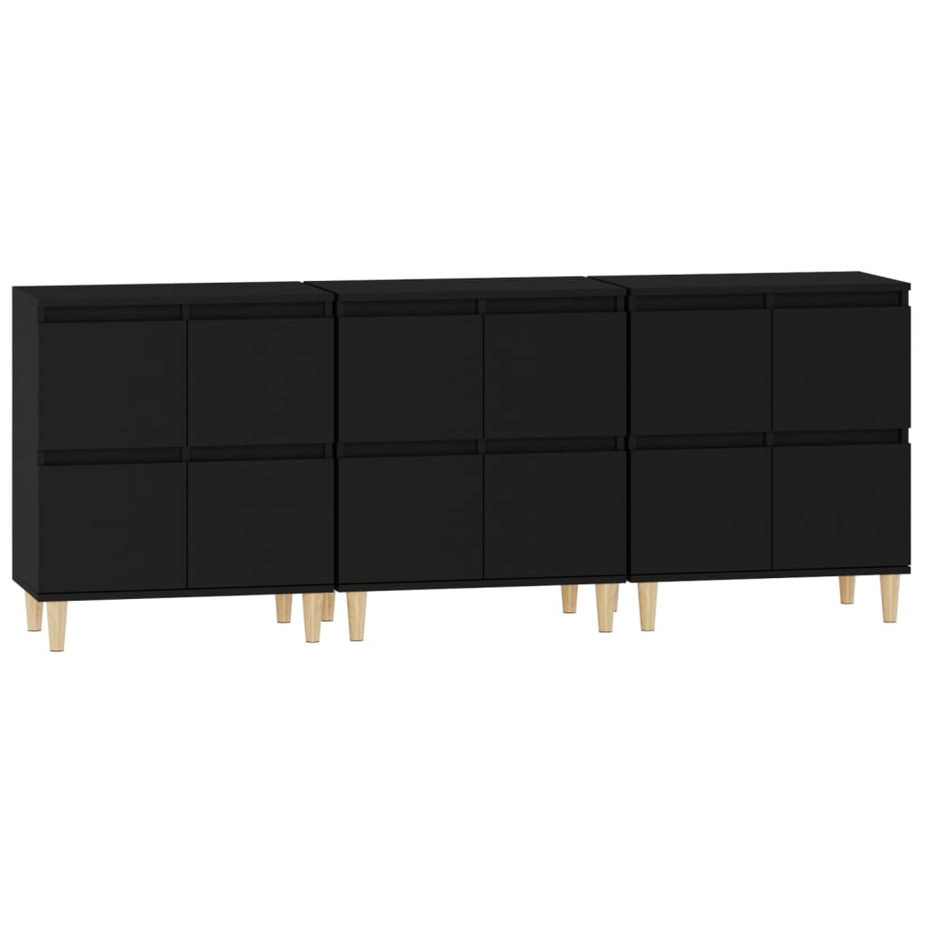 Dressoirs 3 st 60x35x70 cm bewerkt hout zwart is nu te koop bij PeponiXL, paradijselijk wonen!